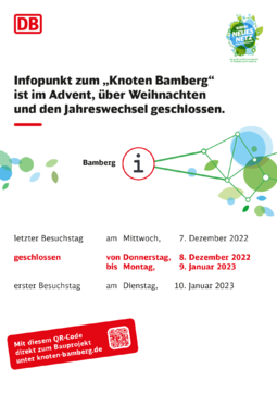 Infopunkt zum „Knoten Bamberg“ ist im Advent, über Weihnachten und den Jahreswechsel geschlossen.